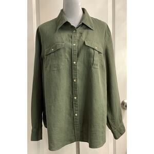 Ralph Lauren 100% Linen 2XL XXL Button Up Top Long Sleeve Green Lagenlook